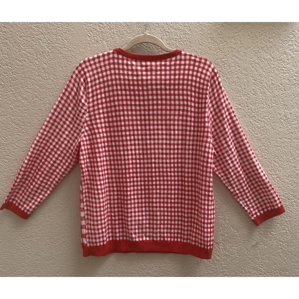 Talbots Red White Gingham Cardigan SweaterSize XL 3/4 Sleeve Cottagecore NWT - Picture 3 of 8